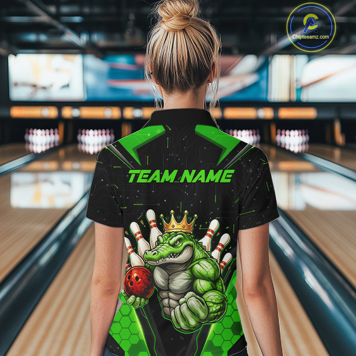 Custom Funny Green Crocodile Bowling Shirt Alligator Bowling Jersey for Women Polo & 1/4 Zip QZT823