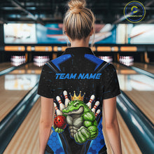 Load image into Gallery viewer, Custom Funny Blue Crocodile Bowling Shirt Alligator Bowling Jersey for Women Polo &amp; 1/4 Zip QZT823
