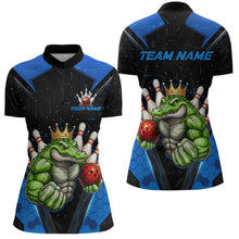 Load image into Gallery viewer, Custom Funny Blue Crocodile Bowling Shirt Alligator Bowling Jersey for Women Polo &amp; 1/4 Zip QZT823