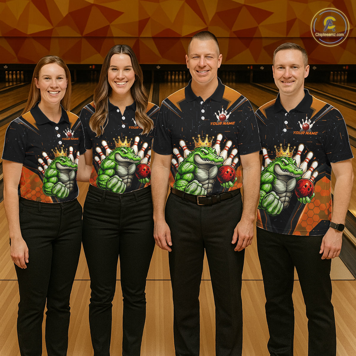 Custom Funny Orange Crocodile Bowling Shirt Alligator Bowling Jersey for Men Polo & 1/4 Zip QZT823