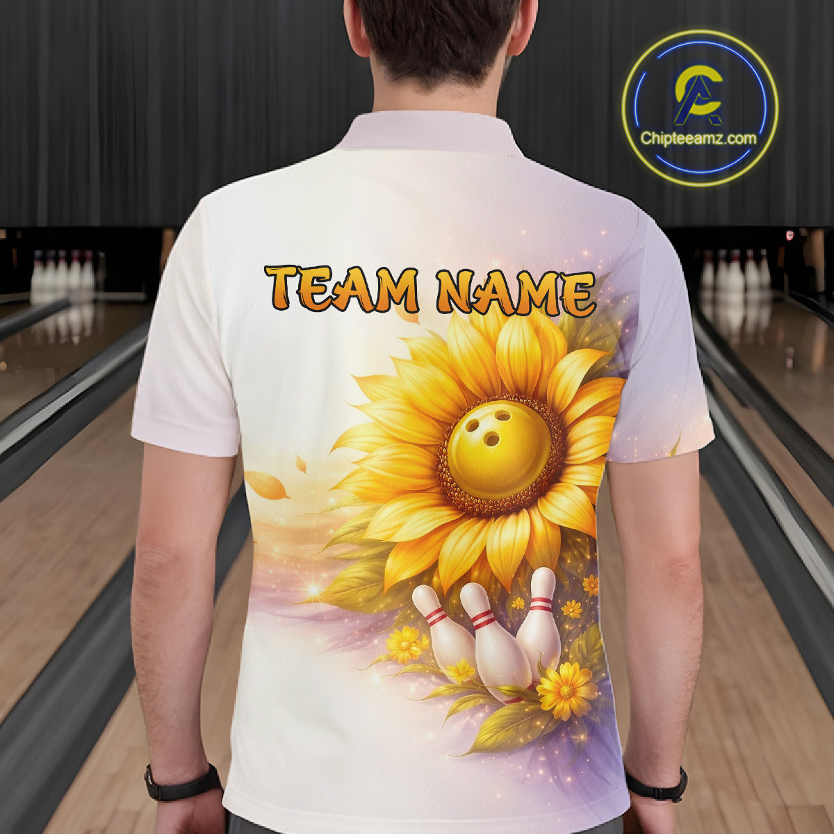 Custom Gradient Sunflower Bowling Shirt for Men Bowling Team Jersey Polo & Quarter-Zip QZT963