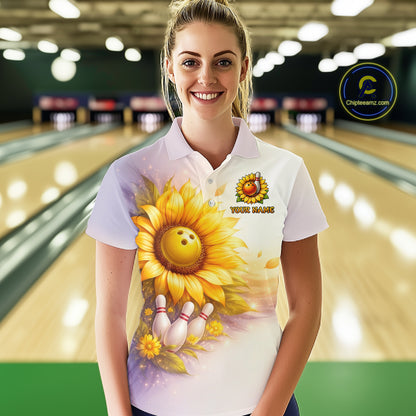 Custom Gradient Sunflower Bowling Shirt for Women Bowling Team Jersey Polo & Quarter-Zip QZT963