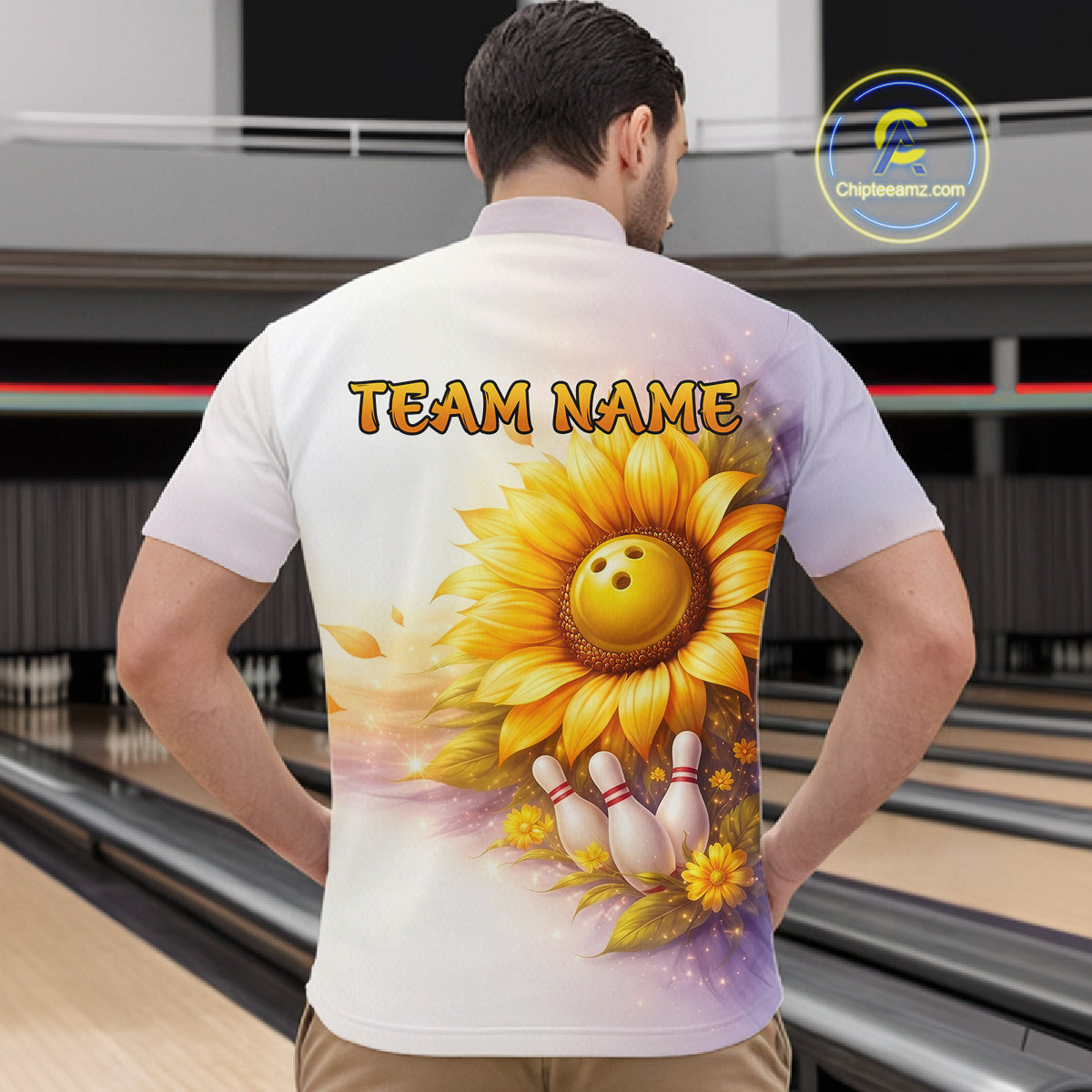 Custom Gradient Sunflower Bowling Shirt for Men Bowling Team Jersey Polo & Quarter-Zip QZT963