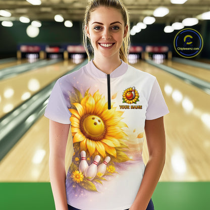Custom Gradient Sunflower Bowling Shirt for Women Bowling Team Jersey Polo & Quarter-Zip QZT963