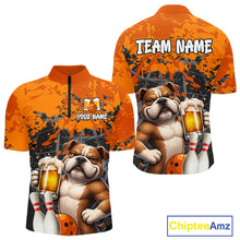 Load image into Gallery viewer, Orange Bull Dog &amp; Beer Bowling Shirt for Men Custom Bowling Team Jersey Bowling Outfit QZT998