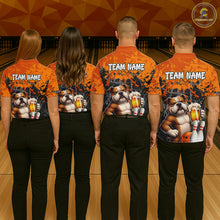 Load image into Gallery viewer, Orange Bull Dog &amp; Beer Bowling Shirt for Men Custom Bowling Team Jersey Bowling Outfit QZT998