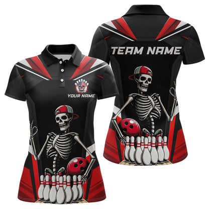 Red Funny Skeleton Bowling Shirt Personalized Bowing Jersey for Women Bowling Team QZT828