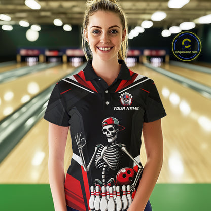 Red Funny Skeleton Bowling Shirt Personalized Bowing Jersey for Women Bowling Team QZT828