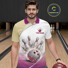 Load image into Gallery viewer, Custom Rhinestone Bowling Shirt for Men Gradient Bowling Team Jersey Polo &amp; Quarter-Zip Bowling Outfit QZT965