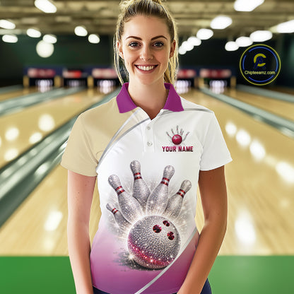 Custom Rhinestone Bowling Shirt for Women Gradient Bowling Team Jersey Polo & Quarter-Zip Bowling Outfit QZT965
