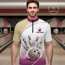 Load image into Gallery viewer, Custom Rhinestone Bowling Shirt for Men Gradient Bowling Team Jersey Polo &amp; Quarter-Zip Bowling Outfit QZT965