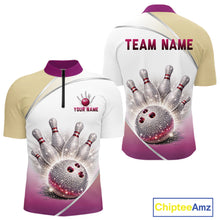 Load image into Gallery viewer, Custom Rhinestone Bowling Shirt for Men Gradient Bowling Team Jersey Polo &amp; Quarter-Zip Bowling Outfit QZT965