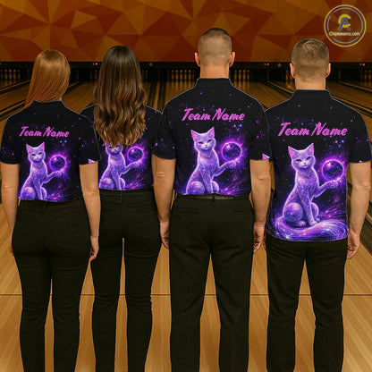 Cat Aurora Galaxy Bowling Shirt  for Women Custom Neon Glow Bowling Jersey Polo & Quarter-Zip QZT968