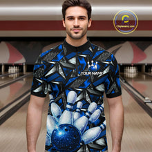 Load image into Gallery viewer, Blue Rhinestone Bowling Shirt for Men Custom Bowling Team Jersey Polo &amp; Quarter-Zip QZT1003