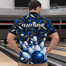 Load image into Gallery viewer, Blue Rhinestone Bowling Shirt for Men Custom Bowling Team Jersey Polo &amp; Quarter-Zip QZT1003
