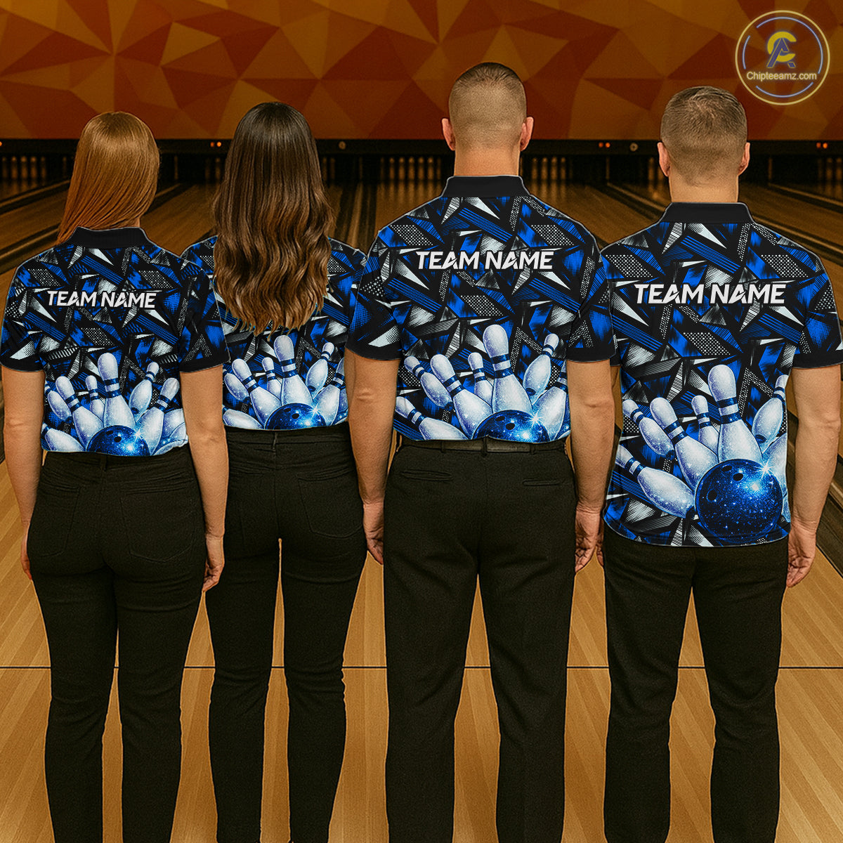 Blue Rhinestone Bowling Shirt for Women Custom Bowling Team Jersey Polo & Quarter-Zip QZT1003