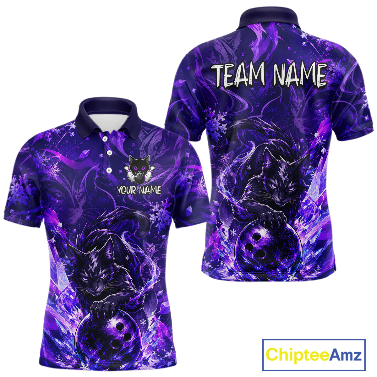 Custom Purple Cat Bowling Team Shirt Bowling Jersey League for Men  Polo & Quarter-Zip QZT1053