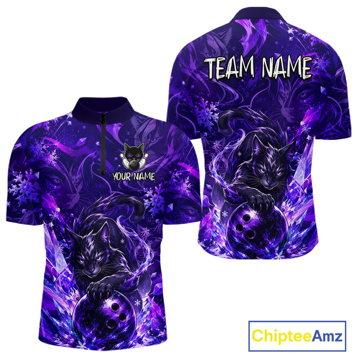 Custom Purple Cat Bowling Team Shirt Bowling Jersey League for Men  Polo & Quarter-Zip QZT1053