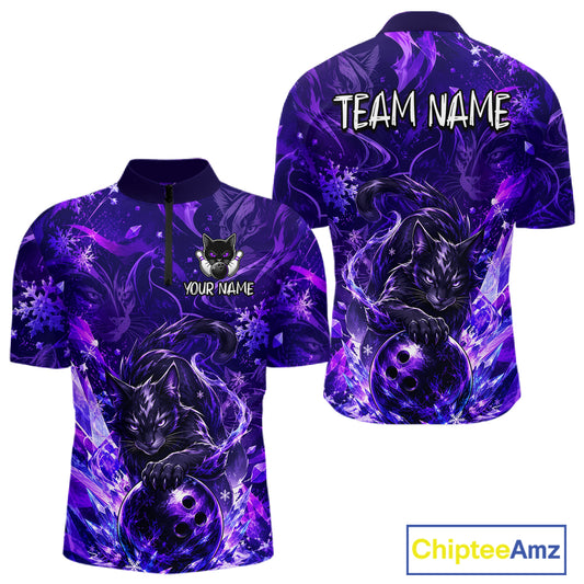 Custom Purple Cat Bowling Team Shirt Bowling Jersey League for Men  Polo & Quarter-Zip QZT1053