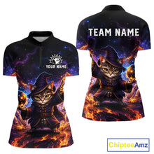 Load image into Gallery viewer, Black shirt with a cat wizard design on a white background, featuring 'Your Name' and 'Team Name' text areas.