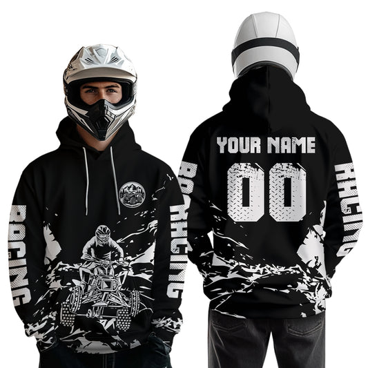 Custom Black & White Quad Bike Hoodie ATV Motocross Hoodie for Men Women Youth Extreme Off-Road Sweatshirt MHT202