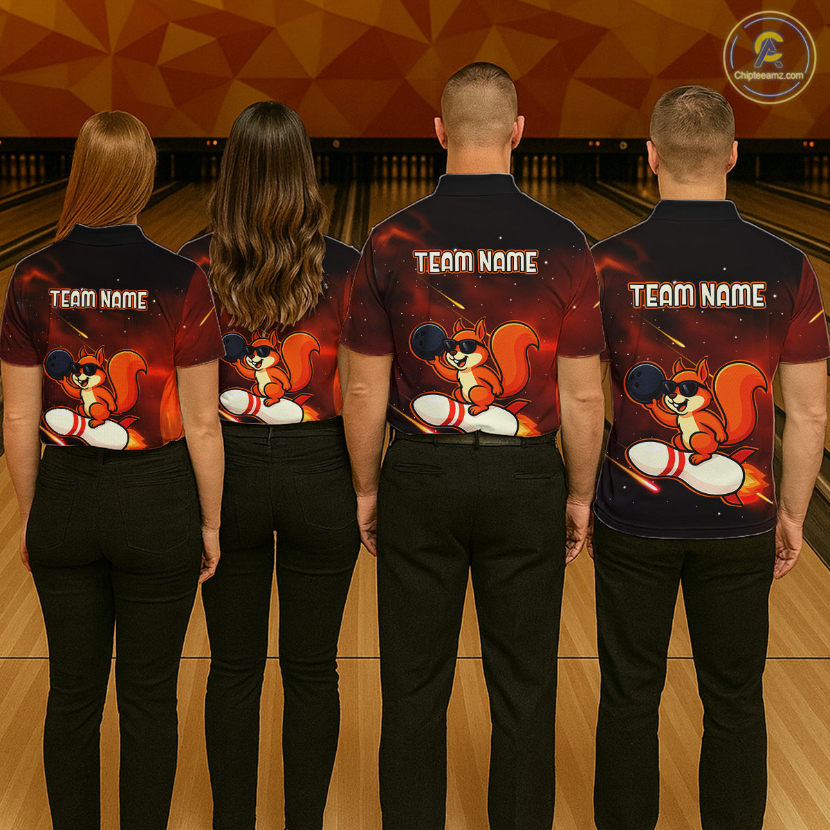 Orange & Black Funny Squirrel Bowling Shirt for Men Bowling League Jersey Polo & Quarter-Zip QZT879