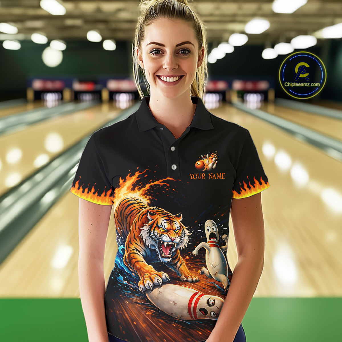 Personalized Tiger Bowling Shirt Orange Funny Bowling Team League Jersey for Women QZT832