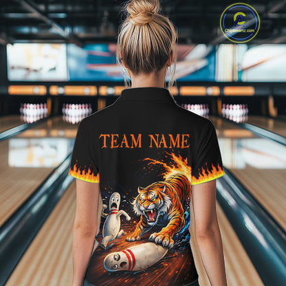 Personalized Tiger Bowling Shirt Orange Funny Bowling Team League Jersey for Women QZT832