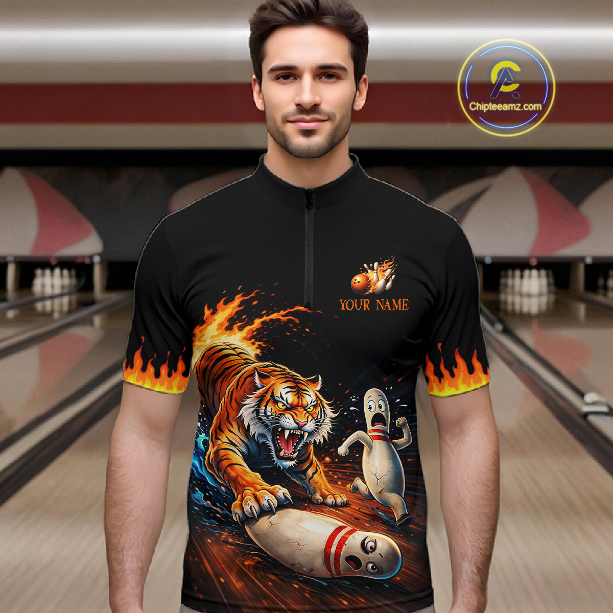 Personalized Tiger Bowling Shirt Orange Funny Bowling Team League Jersey for Men QZT832