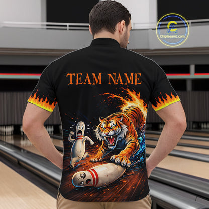 Personalized Tiger Bowling Shirt Orange Funny Bowling Team League Jersey for Men QZT832