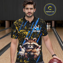 Load image into Gallery viewer, Custom Yellow &amp; Blue Funny Raccoon Bowling Team Shirt for Men Bowling Jersey League Polo &amp; 1/4-Zip QZT882