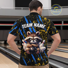 Load image into Gallery viewer, Custom Yellow &amp; Blue Funny Raccoon Bowling Team Shirt for Men Bowling Jersey League Polo &amp; 1/4-Zip QZT882