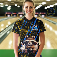 Load image into Gallery viewer, Custom Yellow &amp; Blue Funny Raccoon Bowling Team Shirt for Women Bowling Jersey League Polo &amp; 1/4-Zip QZT882