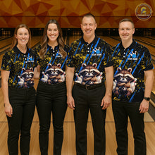 Load image into Gallery viewer, Custom Yellow &amp; Blue Funny Raccoon Bowling Team Shirt for Men Bowling Jersey League Polo &amp; 1/4-Zip QZT882