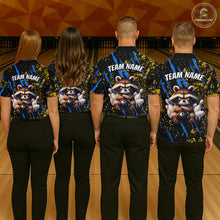 Load image into Gallery viewer, Custom Yellow &amp; Blue Funny Raccoon Bowling Team Shirt for Men Bowling Jersey League Polo &amp; 1/4-Zip QZT882