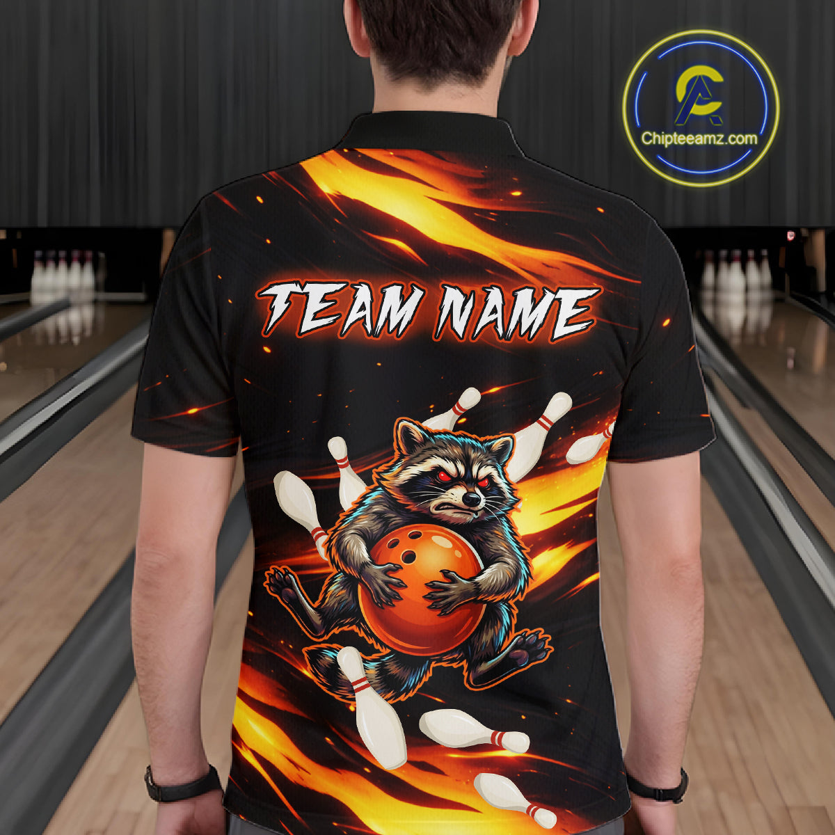 Custom Orange Funny Raccoon Bowling Shirt for Men Bowling Jersey Polo & Quarter-Zip Bowling Outfit QZT969