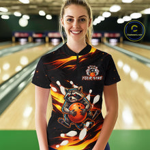 Load image into Gallery viewer, Custom Orange Funny Raccoon Bowling Shirt for Women Bowling Jersey Polo &amp; Quarter-Zip Bowling Outfit QZT969