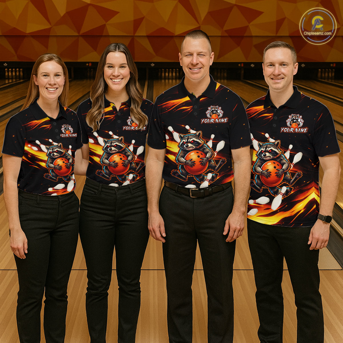 Custom Orange Funny Raccoon Bowling Shirt for Men Bowling Jersey Polo & Quarter-Zip Bowling Outfit QZT969