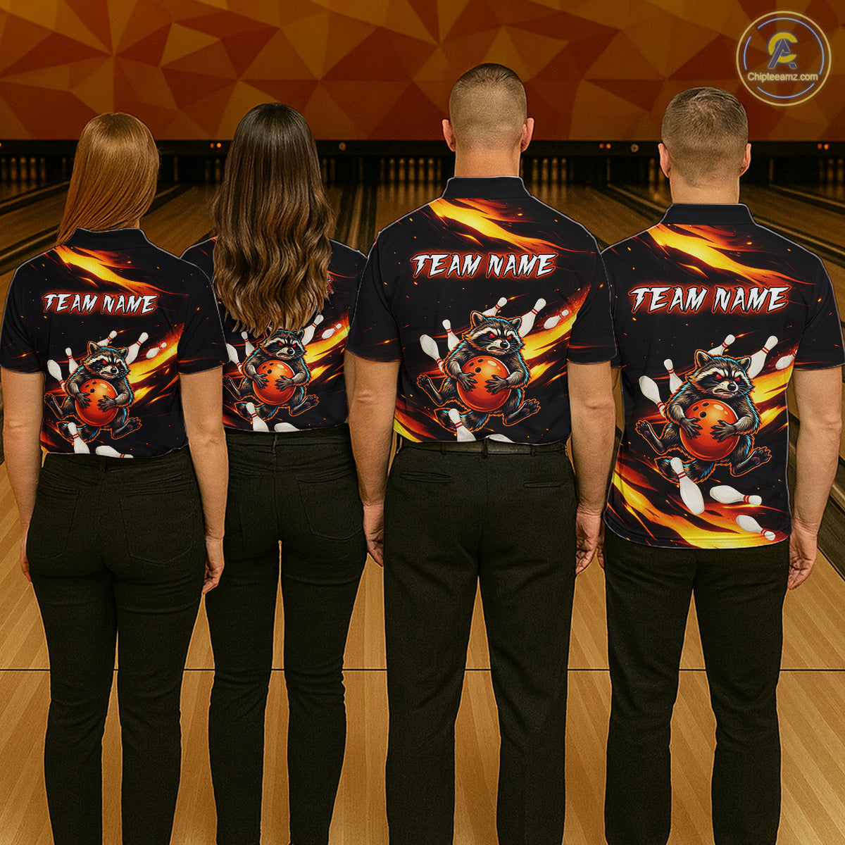 Custom Orange Funny Raccoon Bowling Shirt for Men Bowling Jersey Polo & Quarter-Zip Bowling Outfit QZT969