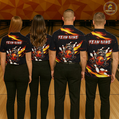 Custom Orange Funny Raccoon Bowling Shirt for Men Bowling Jersey Polo & Quarter-Zip Bowling Outfit QZT969