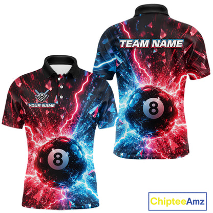 Polo shirt with 8-ball design and customizable text on a white background