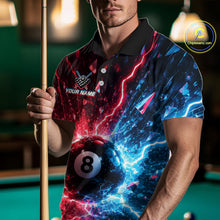 Load image into Gallery viewer, Man wearing a colorful polo shirt with a pool ball design, holding a pool cue on a pool table.