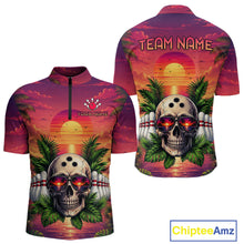 Load image into Gallery viewer, Colorful quarter-zip jersey with skull design and sunset background, featuring 'Team Name' and 'Your Name' text.