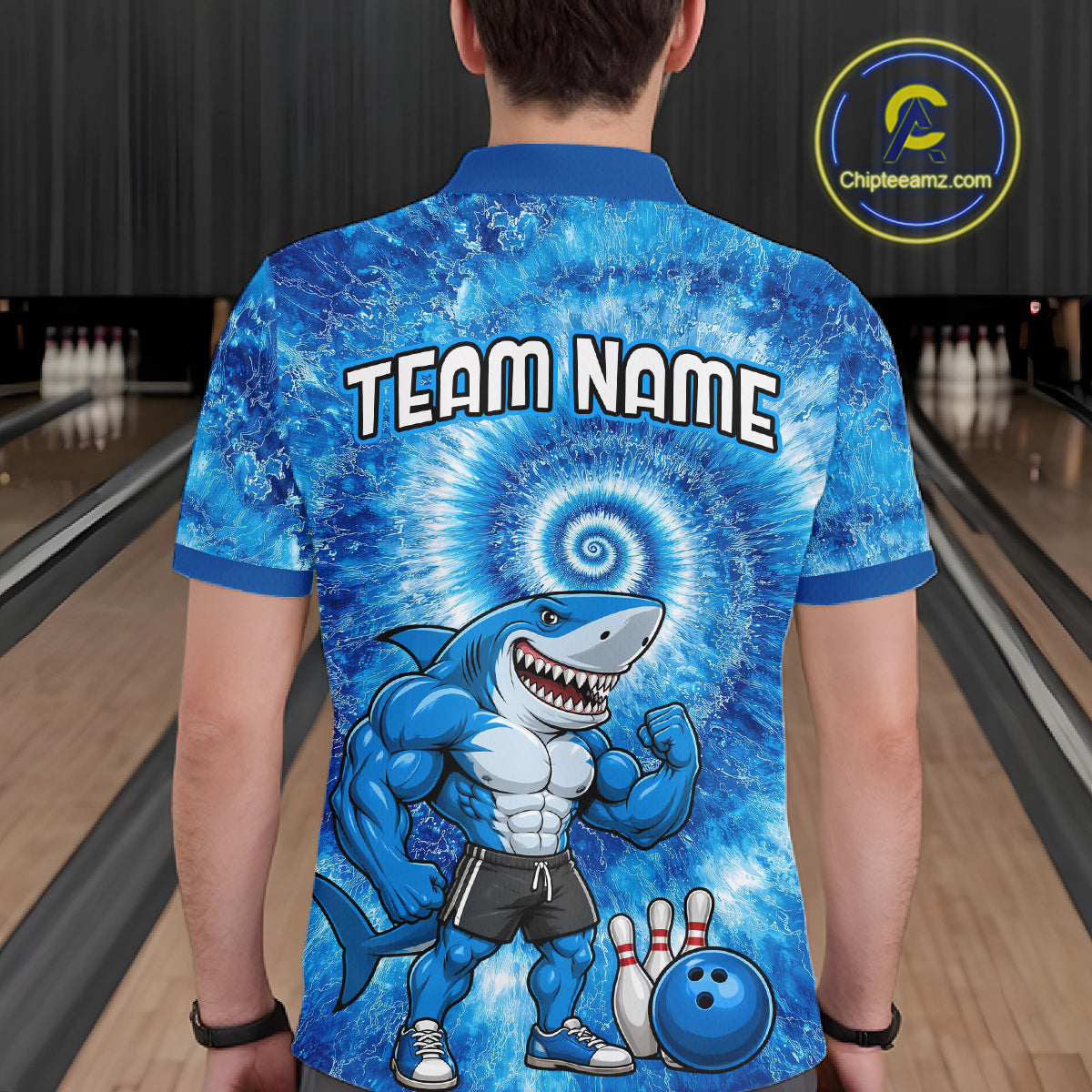 Custom Tie Dye Shark Bowling Shirt for Men Funny Bowling Team Jersey Polo & 1/4 Zip QZT1004