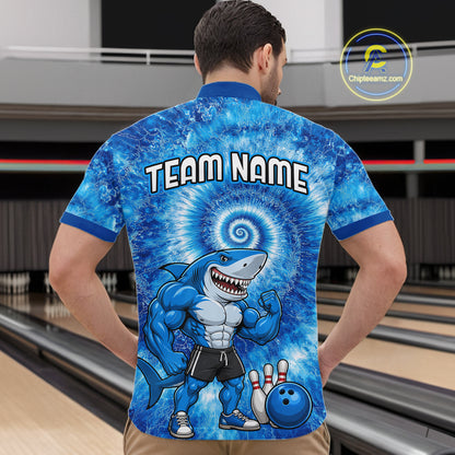 Custom Tie Dye Shark Bowling Shirt for Men Funny Bowling Team Jersey Polo & 1/4 Zip QZT1004