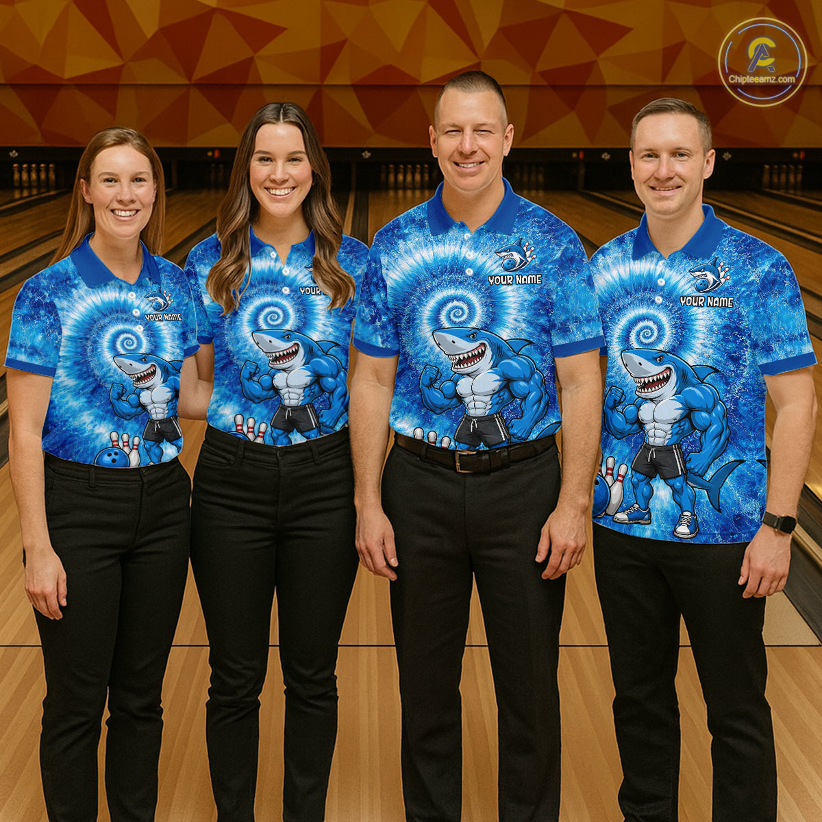 Custom Tie Dye Shark Bowling Shirt for Women Funny Bowling Team Jersey Polo & 1/4 Zip QZT1004