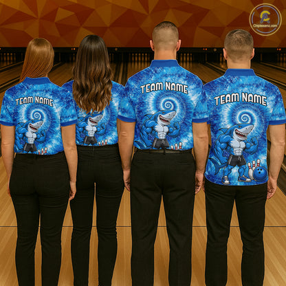 Custom Tie Dye Shark Bowling Shirt for Women Funny Bowling Team Jersey Polo & 1/4 Zip QZT1004