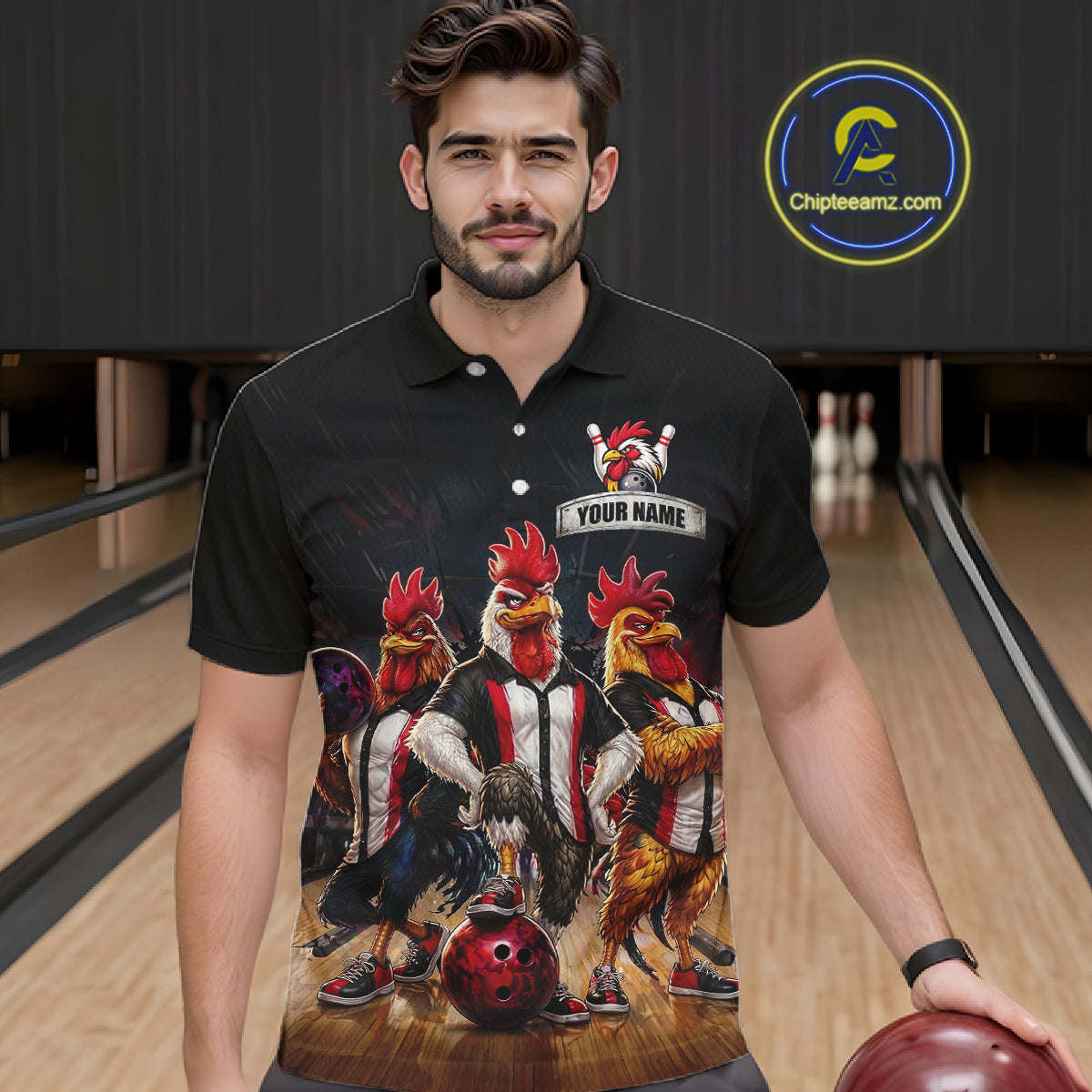 Custom Funny Chicken Family Bowling Shirt for Men Bowling Team Jersey Polo & Quarter-Zip QZT1005
