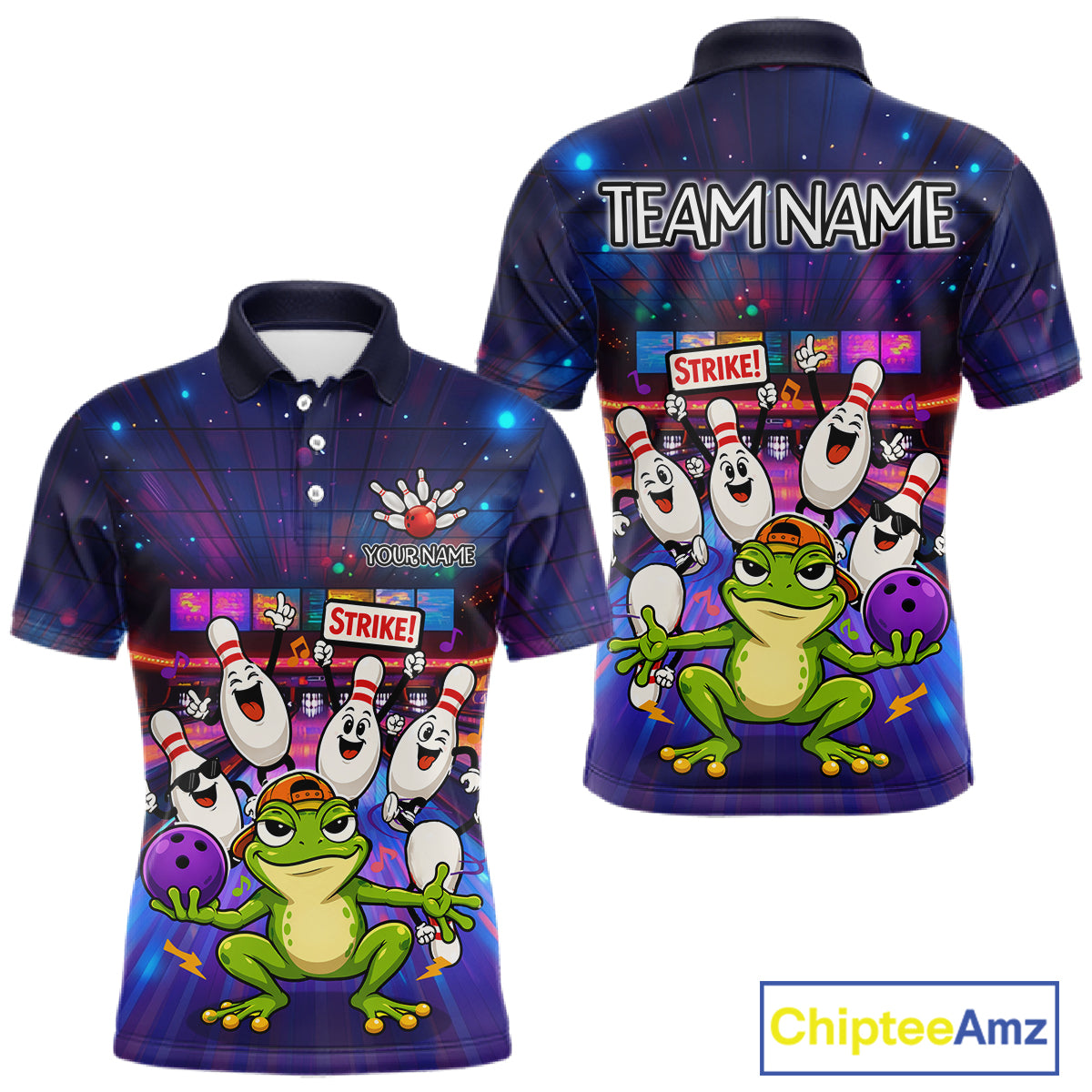 Custom Funny Frog Bowling Shirt for Men Polo & Quarter-Zip Bowling Team Jersey League QZT1006
