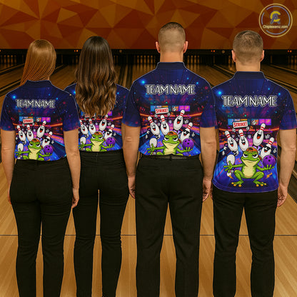 Custom Funny Frog Bowling Shirt for Women Polo & Quarter-Zip Bowling Team Jersey League QZT1006